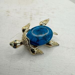 Gerry’s Vtg Faux Turquoise Shell Turtle Brooch Kitsch Small Southwest Animal